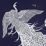 Обои ручная роспись в стиле Арт-деко Whistler Peacocks Special Colourway on Empire Blue dyed silk варинант исполнения - 1 | Loft Concept в Уфе