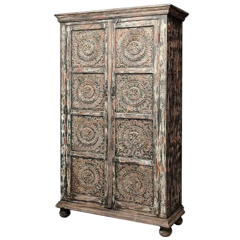 Индийский шкаф с орнаментом резьба из дерева Indian Antique Furniture Серый Индийский шкаф с орнаментом резьба из дерева Indian Antique Furniture Серый в Уфе | Loft Concept