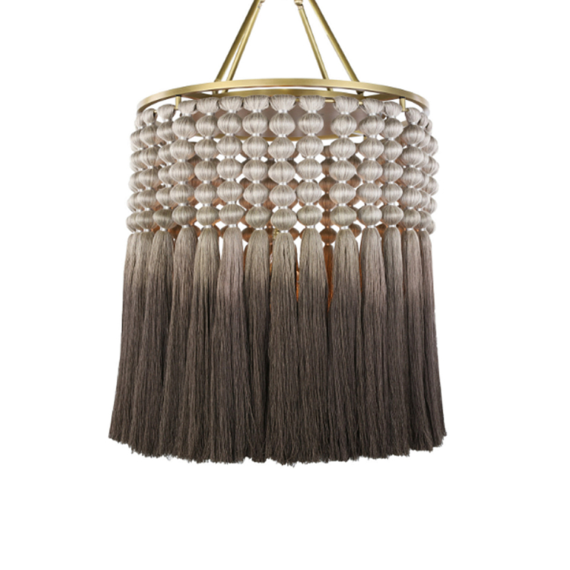 Люстра плетеная с кисточками на золотистом каркасе Boho Tassel Chandelier Коричневый Латунь в Уфе | Loft Concept 