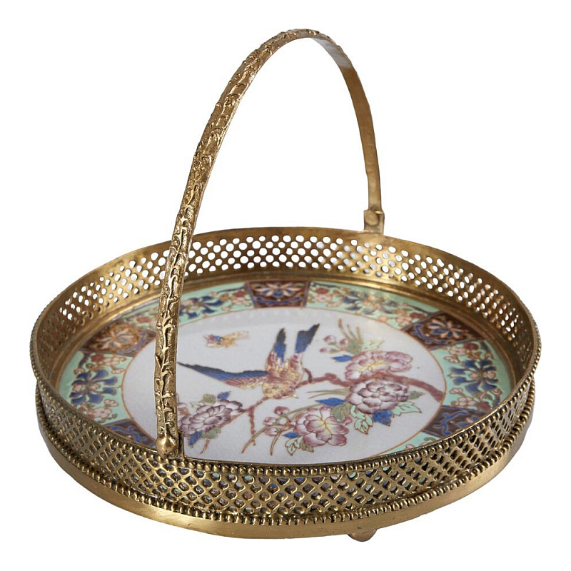 Блюдо фарфоровое с бронзовой ручкой Paradise Dish with Handle Бронза Мульти в Уфе | Loft Concept 