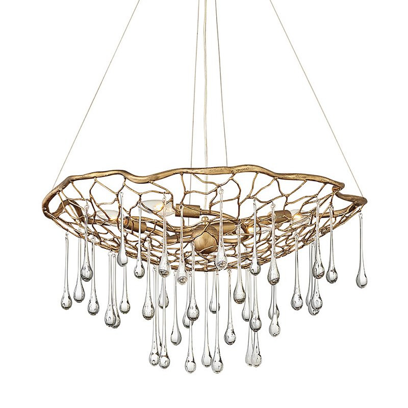 Люстра подвесная золотого цвета с металлическим сетчатым основанием и стеклянными каплевидными подвесками Hinkley Золотой Прозрачное Стекло в Уфе | Loft Concept 