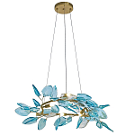 Люстра светодиодная золотистом каркасе с синими стеклянными листьями Blue Light Wreath варинант исполнения - 1 | Loft Concept в Уфе