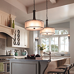 Люстра подвесная с двойным круглым плафоном из органзы и матового стекла Kichler варинант исполнения - 6 | Loft Concept в Уфе