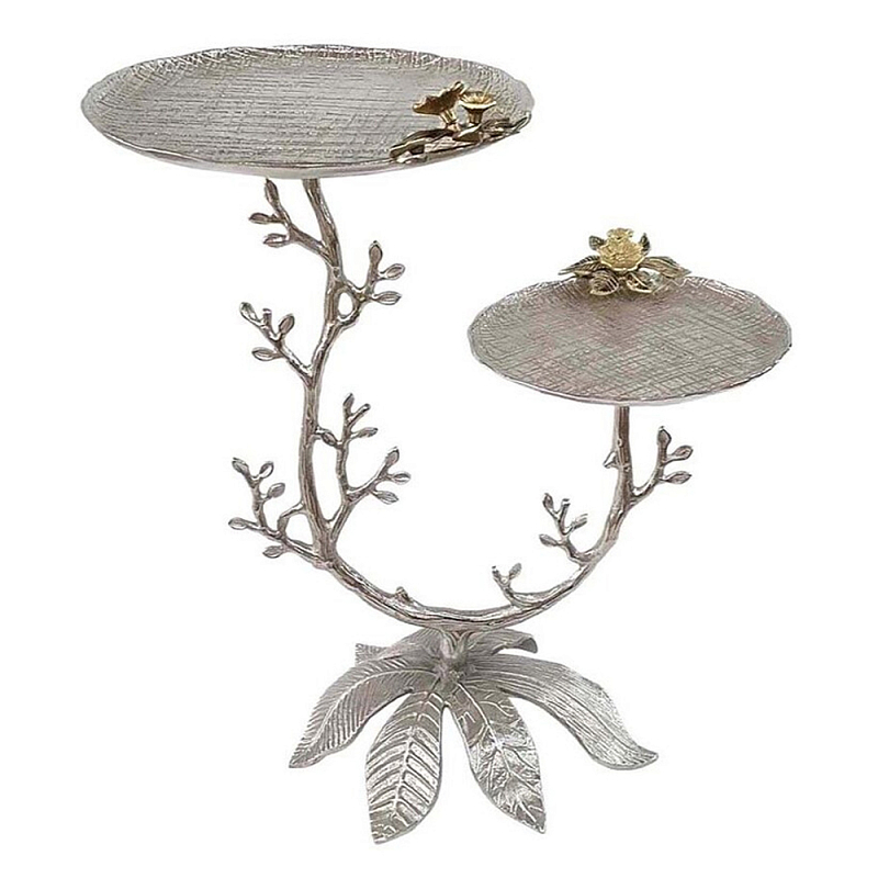 Столик с двумя круглыми столешницами на соновании виде изогнутых ветвей Forest Fairy Tale Серебряный в Уфе | Loft Concept 