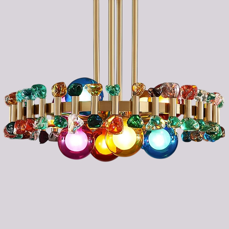 Люстра круглая золотистая с цветными плафонами Colorful Ball Candy Crystal Золотой Мульти Люстра круглая золотистая с цветными плафонами Colorful Ball Candy Crystal Золотой Мульти в Уфе | Loft Concept