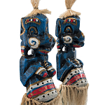 Комплект из 2-х деревянных статуэток Asmat Straw Headdress Statuettes Blue Colorful Tattoo варинант исполнения - 3 | Loft Concept в Уфе