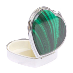 Таблетница карманная в форме сердца с 3-мя отделениями с зеркалом и накладкой из натурального камня Малахит Silver Stone Pillboxes варинант исполнения - 2 | Loft Concept в Уфе