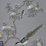 Обои ручная роспись Japanese Garden Original colourway on Gun Metal dyed silk варинант исполнения - 1 | Loft Concept в Уфе