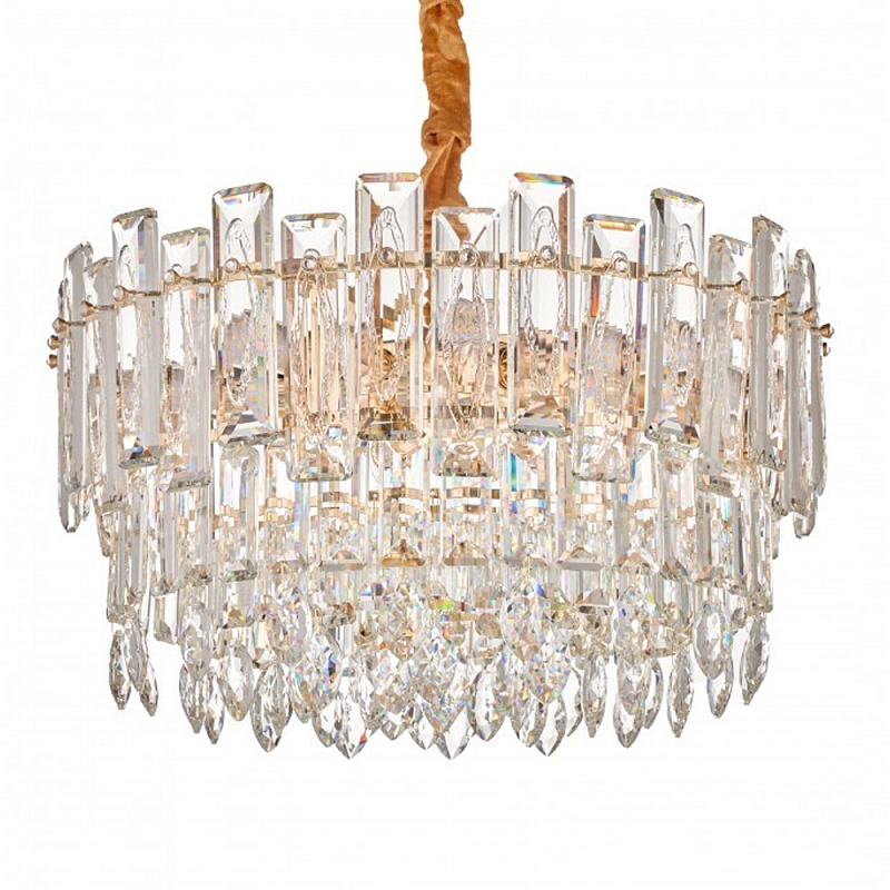 Круглая люстра с хрустальными подвесками на золотистом каркасе Gorgeous Crystal Light Золотой Прозрачный в Уфе | Loft Concept 