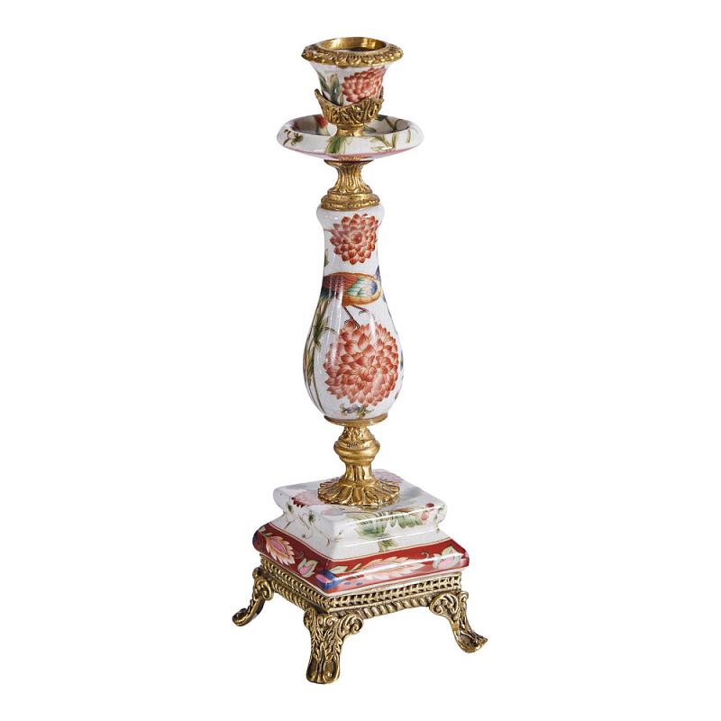 Подсвечник с цветочной росписью из фарфора с бронзовыми элементами Eden Garden Мульти Бронза в Уфе | Loft Concept 