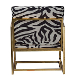 Кресло с металлическим золотистым каркасом и мягкой обивкой с чёрно-белым принтом зебры Wild animals варинант исполнения - 3 | Loft Concept в Уфе