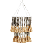 Подвесной светильник двухъярусный с декором из круглых деревянных бусин с кисточками Gray Brown Wooden Beads Chandelier варинант исполнения - 2 | Loft Concept в Уфе