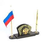 Визитница настольная с гербом и флагом России из природного камня змеевик Successful Leader варинант исполнения - 2 | Loft Concept в Уфе