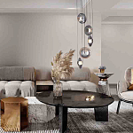 Люстра каскадная с 5-ю круглыми стеклянными плафонами дымчатого цвета и черными деталями Orbit Serenade варинант исполнения - 4 | Loft Concept в Уфе