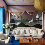 Обои ручная роспись Tsuro Cranes Original colourway on Tarnished Silver gilded paper варинант исполнения - 1 | Loft Concept в Уфе