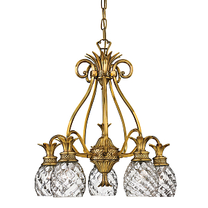 Люстра цвета латунь с 5-ю плафонами из рельефного стекла в форме ананаса Hinkley