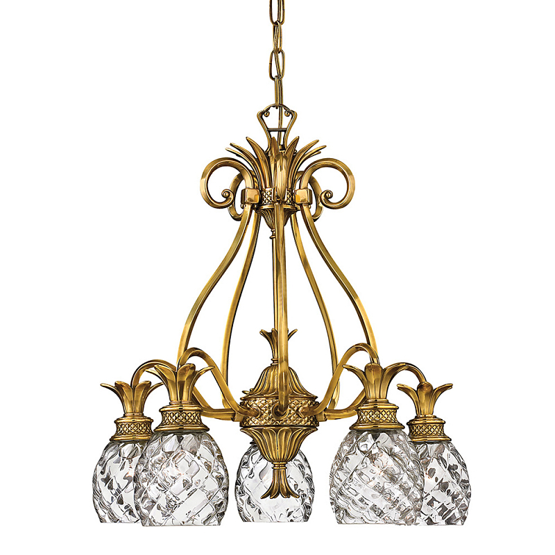 Люстра цвета латунь с 5-ю плафонами из рельефного стекла в форме ананаса Hinkley Латунь Прозрачное Стекло в Уфе | Loft Concept 