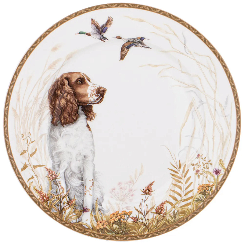 Тарелка закусочная из фарфора с изображением собаки Hunting Porcelain Collection Белый Коричневый Мульти Тарелка закусочная из фарфора с изображением собаки Hunting Porcelain Collection Белый Коричневый Мульти в Уфе | Loft Concept