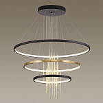 Люстра подвесная с 3-мя круглыми подвесами в черном и золотистом цвете и вертикальными подвесками Ring Horizontal варинант исполнения - 4 | Loft Concept в Уфе