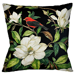 Декоративная подушка чёрная с изображением птицы в саду Blooming Red Birds варинант исполнения - 1 | Loft Concept в Уфе