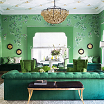 Обои ручная роспись Silk Tree Colourway SC-92 on Emerald Green dyed silk варинант исполнения - 1 | Loft Concept в Уфе