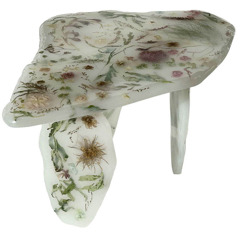 Журнальный стол из эпоксидной смолы с цветами White Flowers Epoxy Resin Coffee Table Белый матовый Мульти Журнальный стол из эпоксидной смолы с цветами White Flowers Epoxy Resin Coffee Table Белый матовый Мульти в Уфе | Loft Concept
