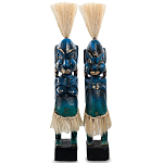 Комплект из 2-х деревянных статуэток Asmat Straw Headdress Statuettes Blue варинант исполнения - 5 | Loft Concept в Уфе