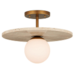 Потолочный светильник из травертина с плафоном из белого матового стекла Marble Glow варинант исполнения - 2 | Loft Concept в Уфе