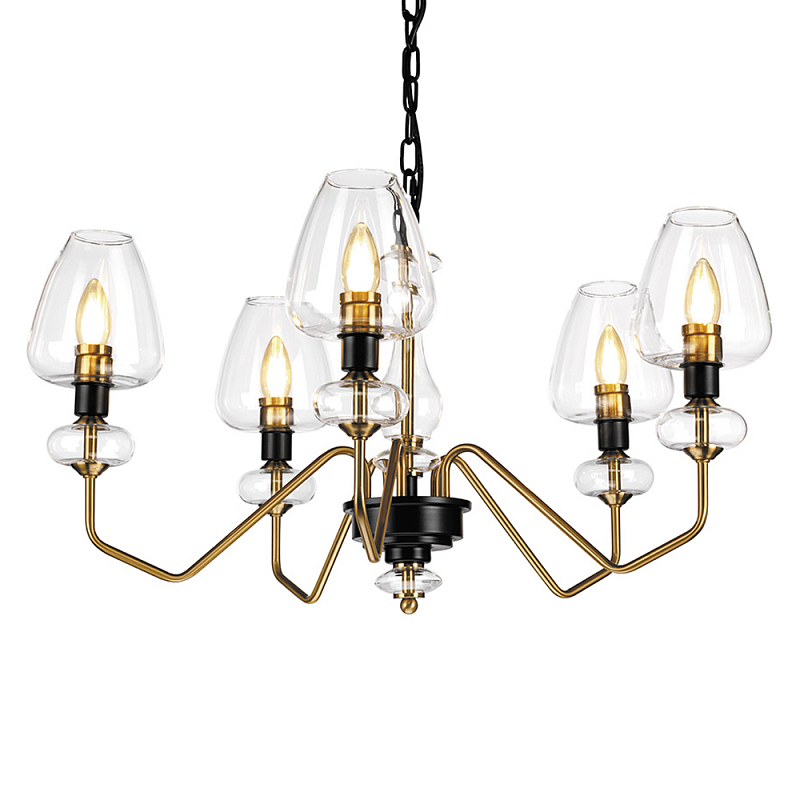  Люстра с 5-ю стеклянными плафонами в форме бокалов и угловыми кронштейнами Elstead Lighting Черный Прозрачное Стекло Латунь в Уфе | Loft Concept 