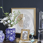 Ваза прямоугольной формы с крышкой и геометрическим узором в сине-белых цветах Blue & White Ornament  варинант исполнения - 5 | Loft Concept в Уфе