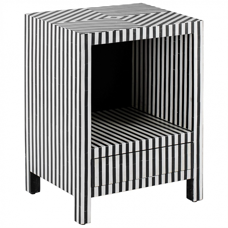 Тумбочка Black&white large storage Indian Bone Inlay nightstand Черно-белый в Уфе | Loft Concept 