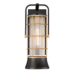 Настенный фонарь цилиндрической формы с рифленым стеклом в золотом каркасе на черном прямоугольном основании Eurofase варинант исполнения - 2 | Loft Concept в Уфе