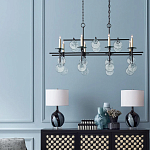 Люстра линейная черная с круглыми прозрачными подвесками  Horizontal Rectangular Chandelier варинант исполнения - 2 | Loft Concept в Уфе