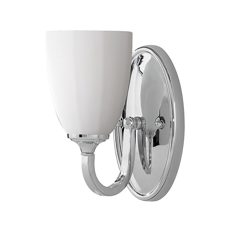 Бра для ванных комнат с белым стеклянным плафоном в форме бокала на овальном основании цвета хром с изогнутым держателем Feiss Хром Белый в Уфе | Loft Concept 