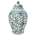Ваза с крышкой и зелено-голубым цветочным узором на белом фоне Blue & White Ornament варинант исполнения - 1 | Loft Concept в Уфе