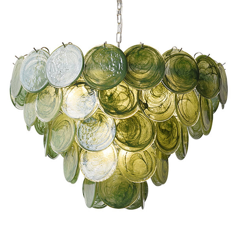Люстра из зеленых стеклянных дисков с перламутровым эффектом Green Glowing Glaze Зеленый Серебряный Люстра из зеленых стеклянных дисков с перламутровым эффектом Green Glowing Glaze Зеленый Серебряный в Уфе | Loft Concept
