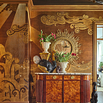 Обои ручная роспись в стиле Арт-деко Deco Dawn Bas Relief on Deep Rich Gold gilded paper варинант исполнения - 2 | Loft Concept в Уфе