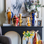 Ваза с крышкой и мазками синего и золого цвета на белом фоне Chinoiserie Ceramics варинант исполнения - 6 | Loft Concept в Уфе