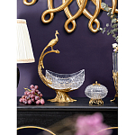 Чаша из прозрачного стекла на бронзовой подставке в виде павлина с рельефным хвостом Eden Garden варинант исполнения - 3 | Loft Concept в Уфе