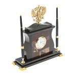 Часы настольные с Гербом России и 2-мя шариковыми ручками в комплекте Stone Clock варинант исполнения - 6 | Loft Concept в Уфе