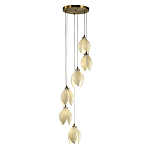 Подвесной светильник светодиодный с 6-ю белыми плафонами в виде цветов Flower Light Gold варинант исполнения - 1 | Loft Concept в Уфе