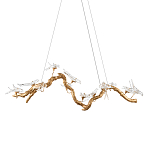 Люстра подвесная линейная с прозрачными стеклянными птичками на ветвях Serip Voa варинант исполнения - 1 | Loft Concept в Уфе