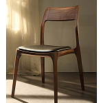 Стул деревянный с мягким сиденьем из черной натуральной кожи Moon Walnut Furniture варинант исполнения - 11 | Loft Concept в Уфе