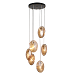 Люстра каскадная с 6-ю стеклянными круглыми плафонами янтарного цвета Savio Glass Disc Light варинант исполнения - 1 | Loft Concept в Уфе