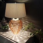 Настольная лампа с фактурным стеклянным основанием красного цвета с хромированной деталью у горловины и белым абажуром из искусственного шёлка Elstead Lighting варинант исполнения - 2 | Loft Concept в Уфе