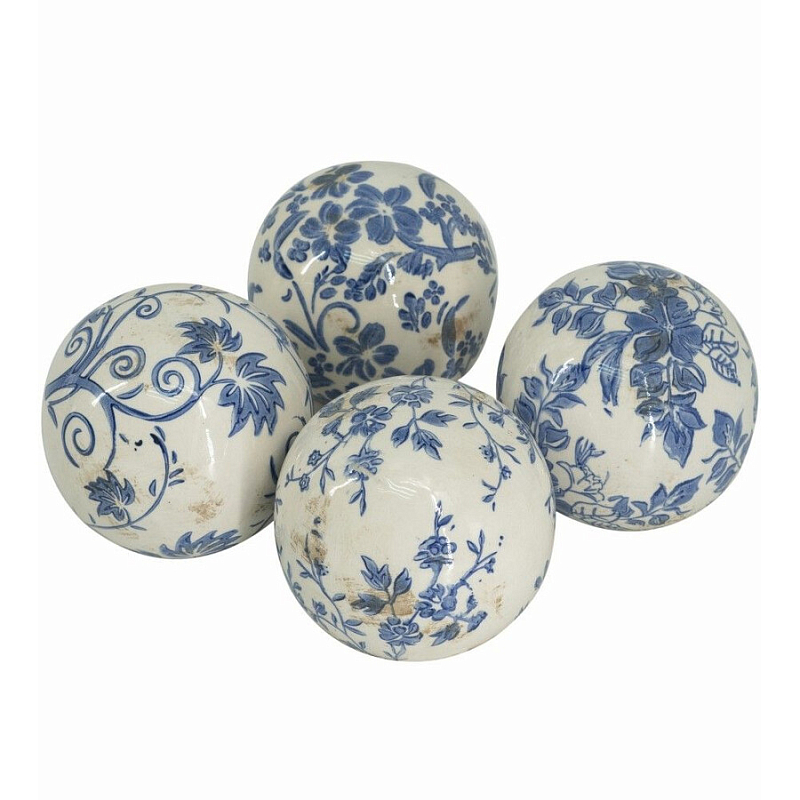Набор керамических шаров с синей росписью Oriental Blue & White Ornament Vases Белый Синий Набор керамических шаров с синей росписью Oriental Blue & White Ornament Vases Белый Синий в Уфе | Loft Concept