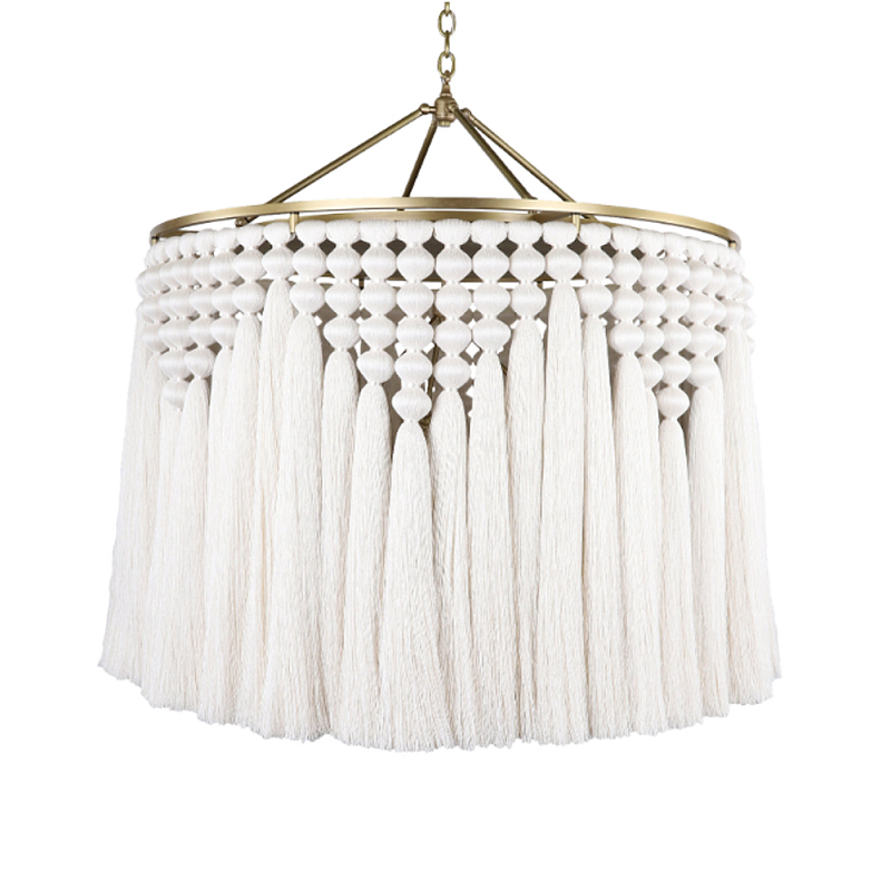 Люстра белая плетеная с кисточками Boho Tassel Chandelier Белый Латунь Люстра белая плетеная с кисточками Boho Tassel Chandelier Белый Латунь в Уфе | Loft Concept