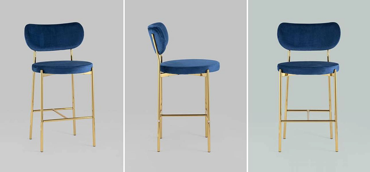 Барный Стул Alfie Chair Золотые ножки Синий Велюр Барный Стул Alfie Chair Золотые ножки Синий Велюр - Loft-Concept в Уфе