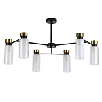 Люстра потолочная с 6-ю цилиндрическими плафонами из стекла и черным каркасом Noir Poise варинант исполнения - 1 | Loft Concept в Уфе