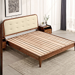 Кровать двуспальная с каркасом из дерева и мягким изголовьем Moon Walnut Bed варинант исполнения - 4 | Loft Concept в Уфе